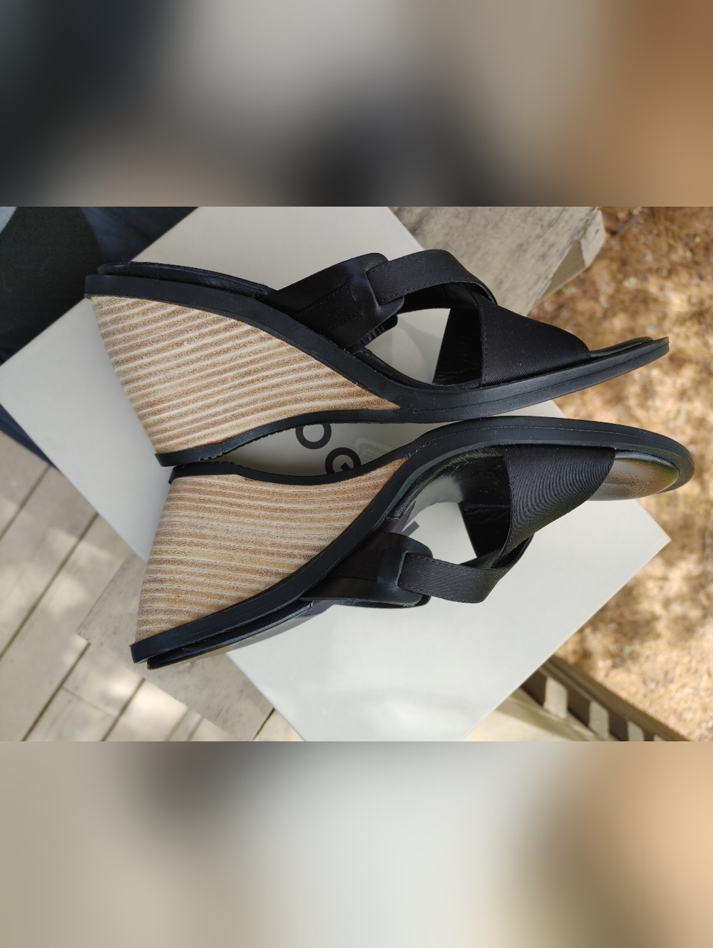 HOGAN SOIE SILK AND LEATHER WEDGE SANDALS, BLACK 7.5